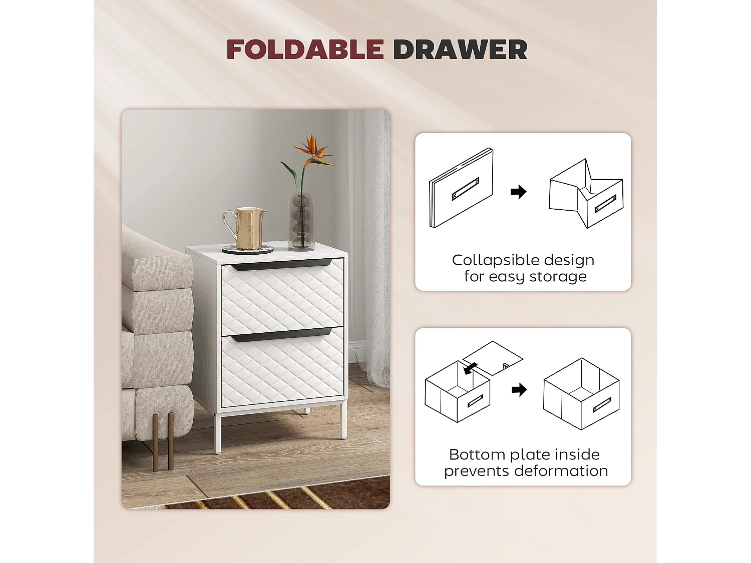 Farayo 2 Drawer Fabric Storage Dresser White Metal Base