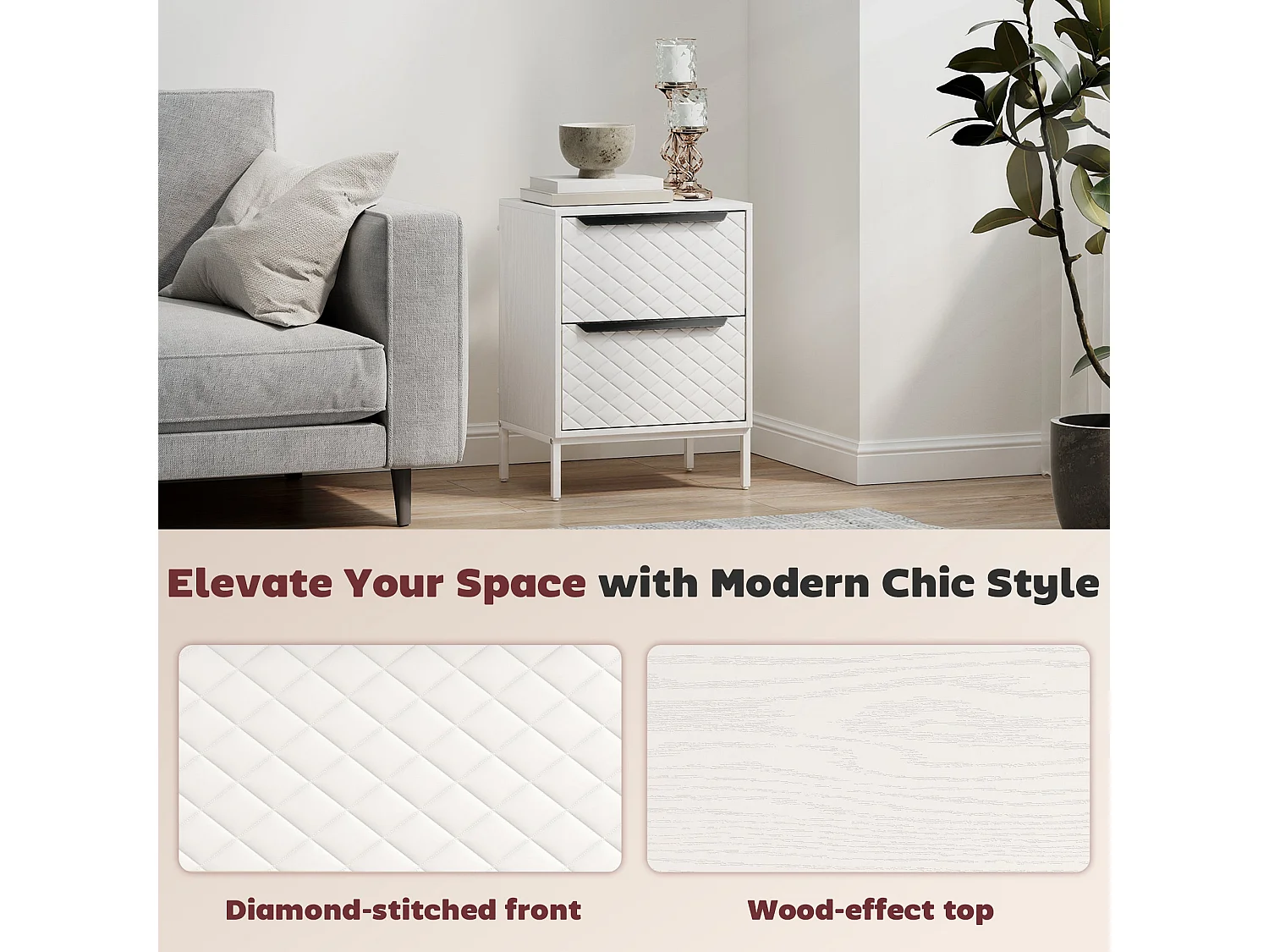 Farayo 2 Drawer Fabric Storage Dresser White Metal Base