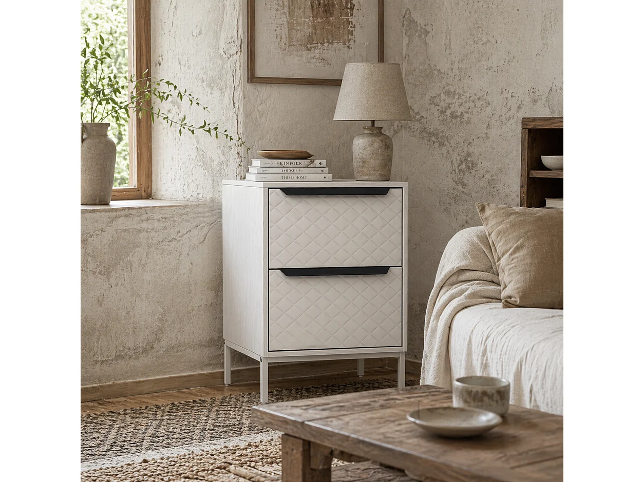 Farayo 2 Drawer Fabric Storage Dresser White Metal Base