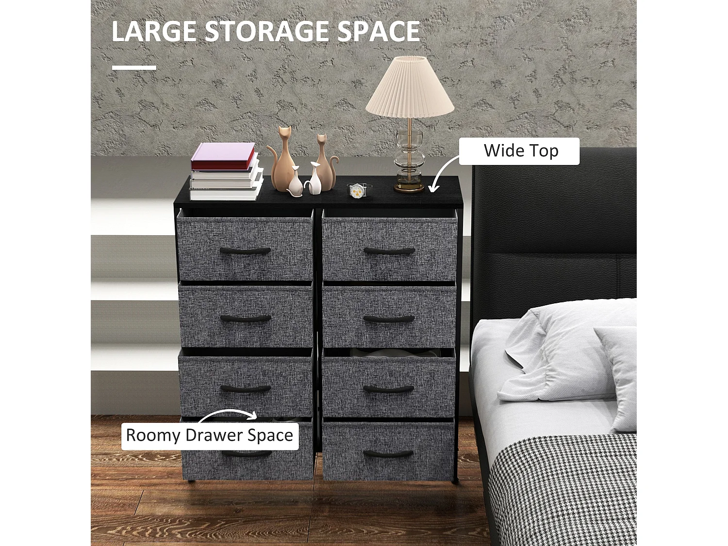 Sarofi 8 Drawer Industrial Storage Dresser Black Fabric Drawers Steel Frame