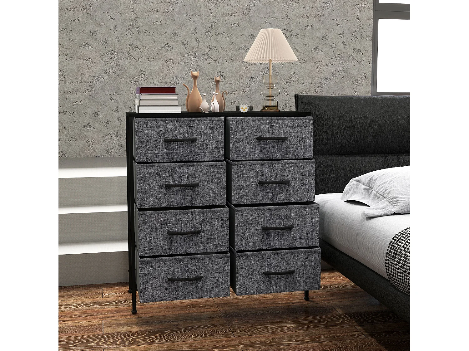 Sarofi 8 Drawer Industrial Storage Dresser Black Fabric Drawers Steel Frame