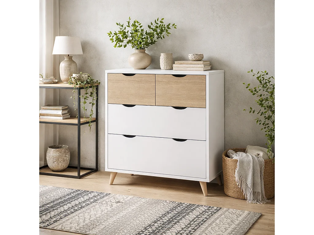 Skerries 4 Drawer Chest Matt White with Natural Oak Panels