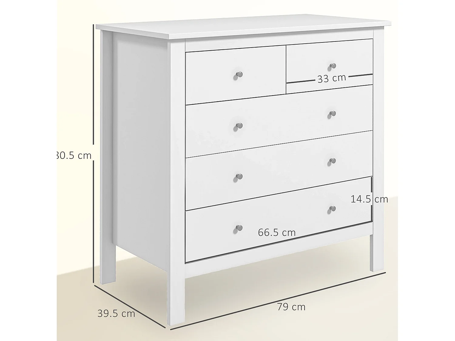 Kesumo White 5 Drawer Wide Chest for Bedroom Storage