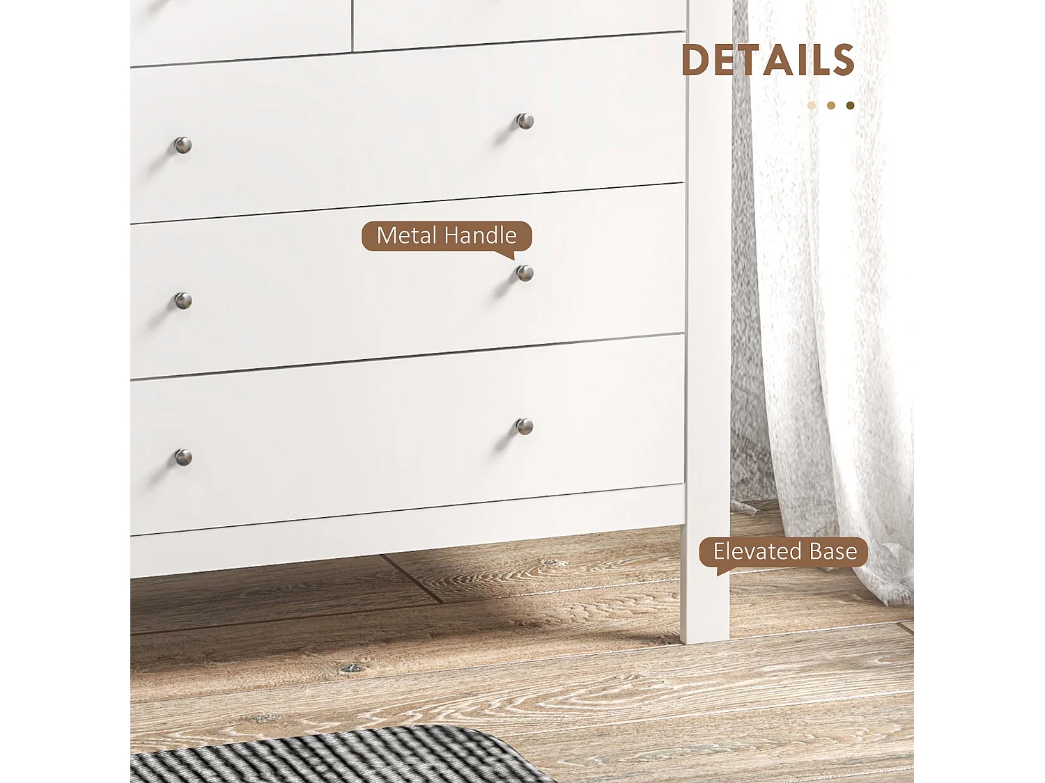 Kesumo White 5 Drawer Wide Chest for Bedroom Storage