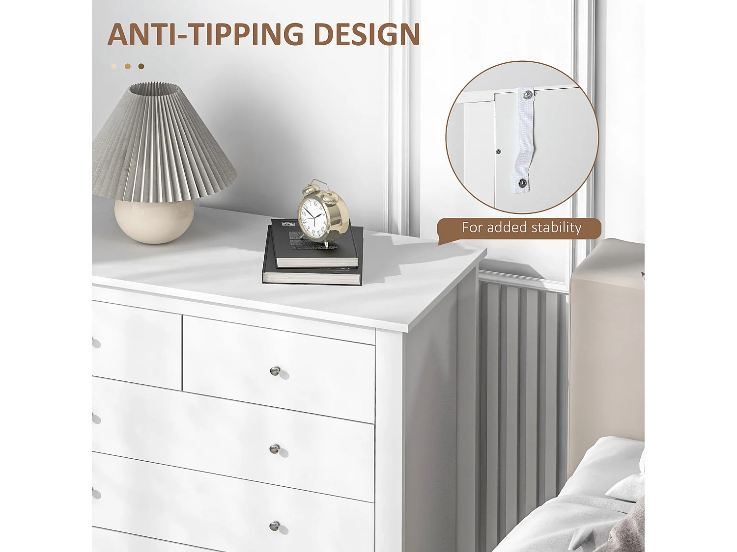 Kesumo White 5 Drawer Wide Chest for Bedroom Storage