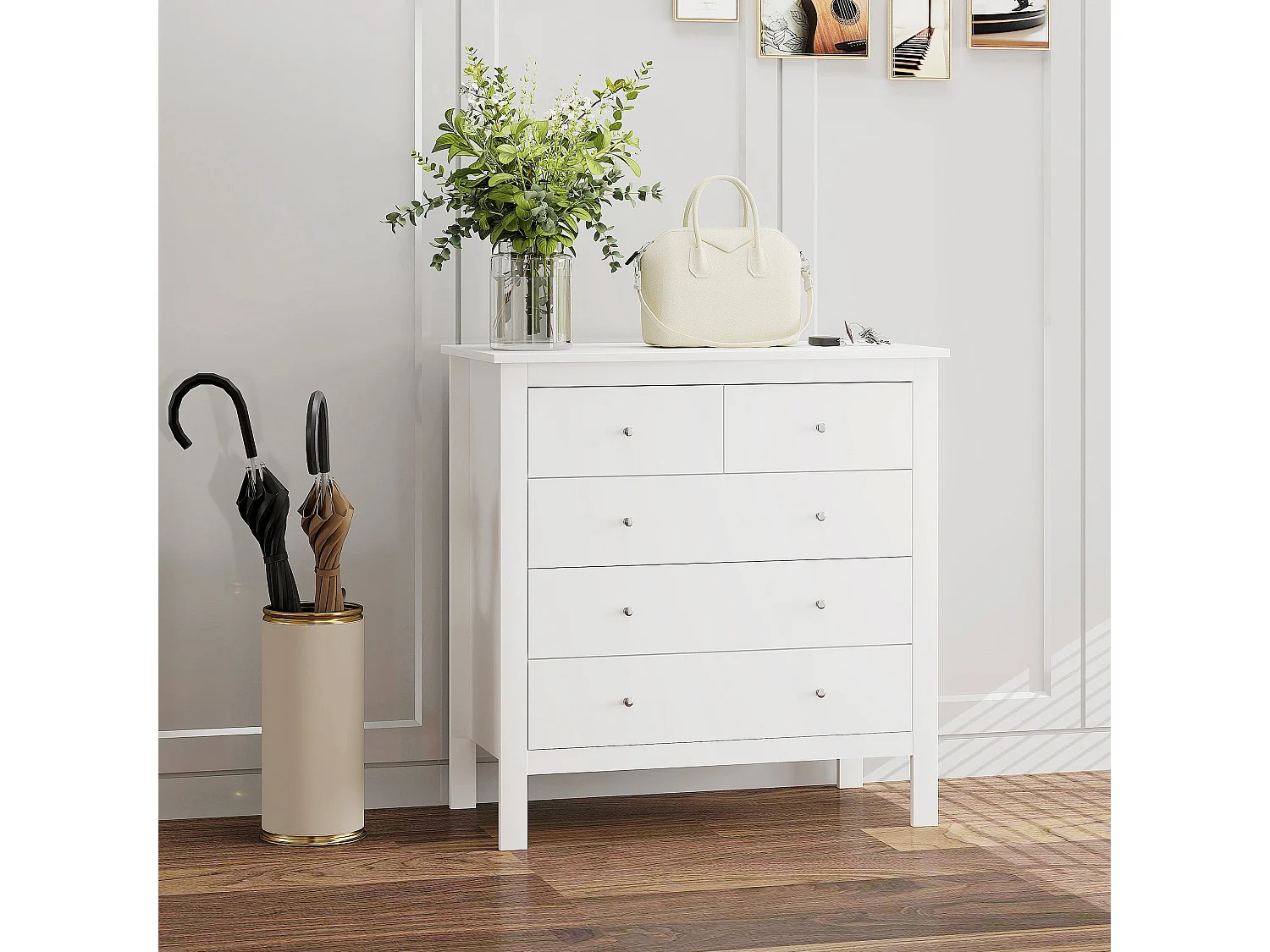 Kesumo White 5 Drawer Wide Chest for Bedroom Storage