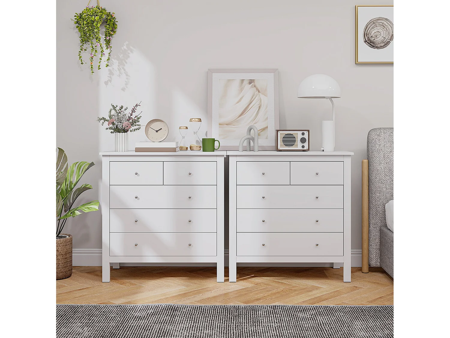 Kesumo White 5 Drawer Wide Chest for Bedroom Storage