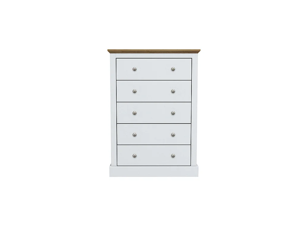 Ardee 5 Drawer White Chest with Natural Oak Top
