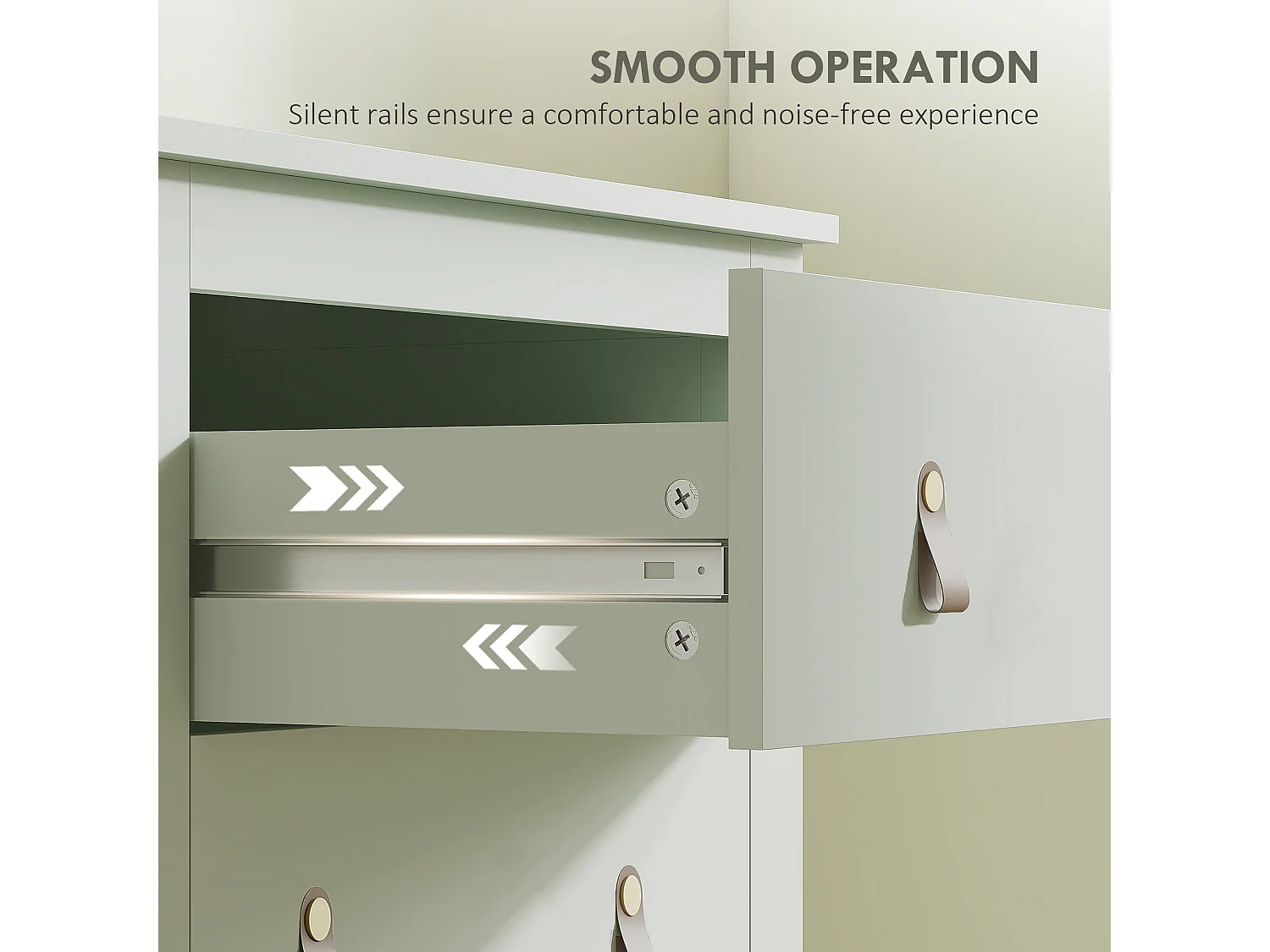 Viri Green 4 Drawer Modern Chest with Faux Leather Handles 60 x 40 x 98cm