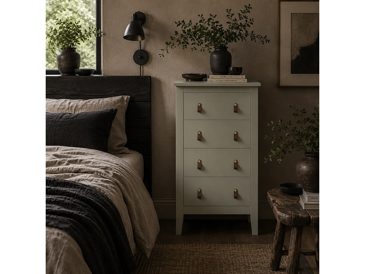 Viri Green 4 Drawer Modern Chest with Faux Leather Handles 60 x 40 x 98cm