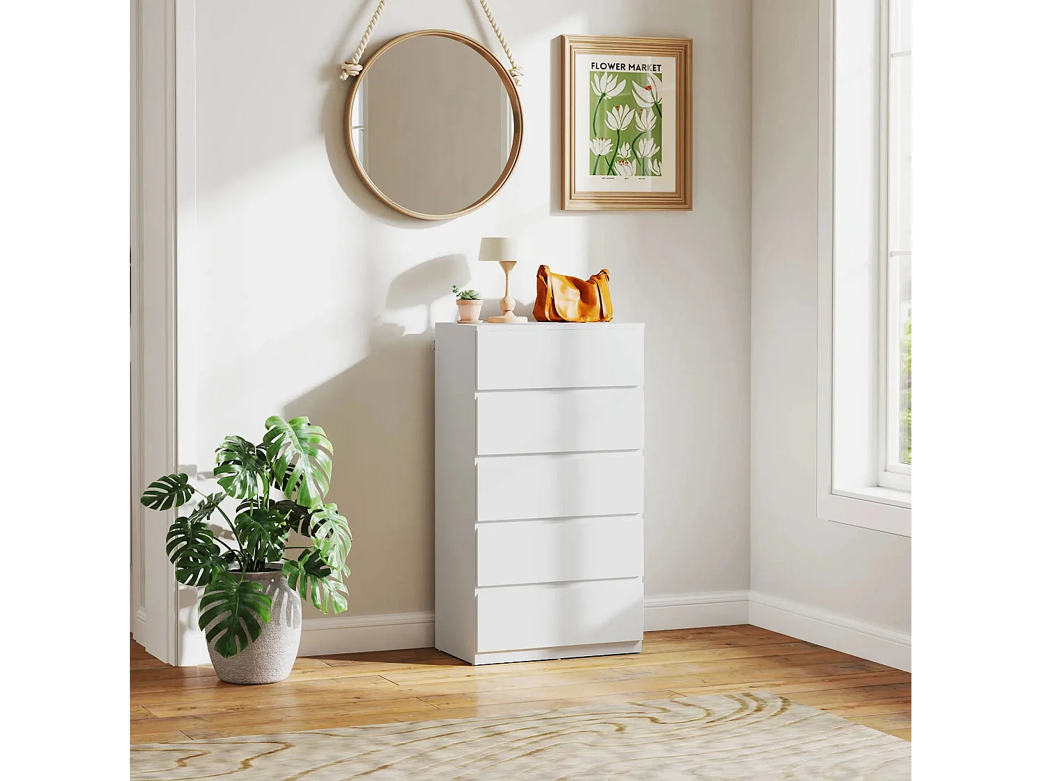 Staki 5 Drawer White Particleboard Chest Modern Handleless Storage