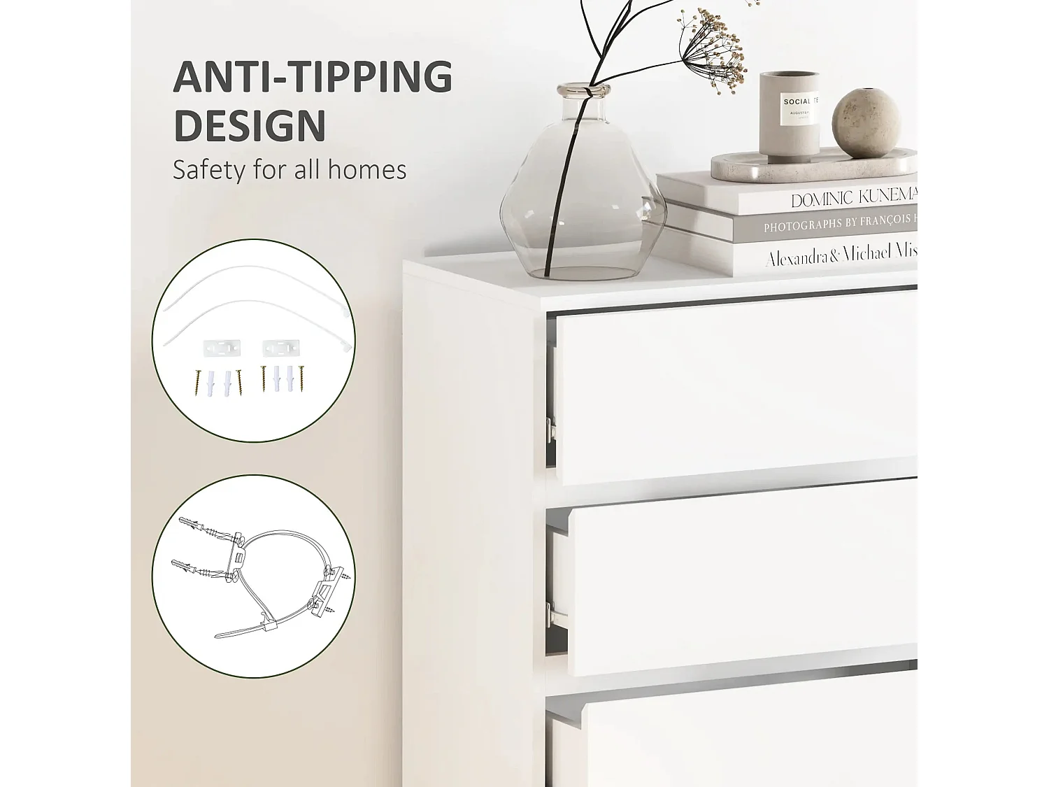 Staki 5 Drawer White Particleboard Chest Modern Handleless Storage