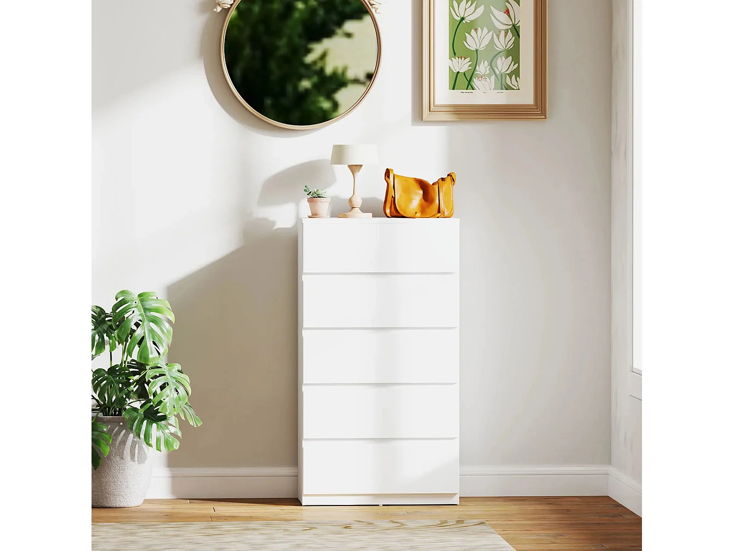 Staki 5 Drawer White Particleboard Chest Modern Handleless Storage