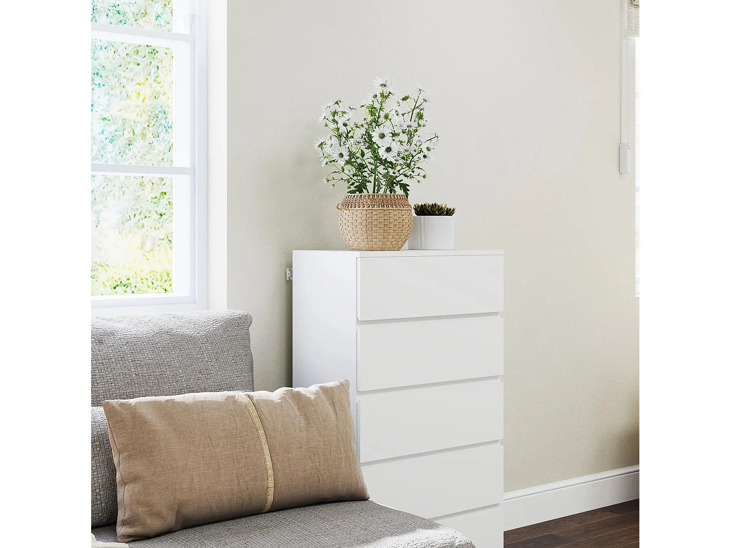 Staki 5 Drawer White Particleboard Chest Modern Handleless Storage