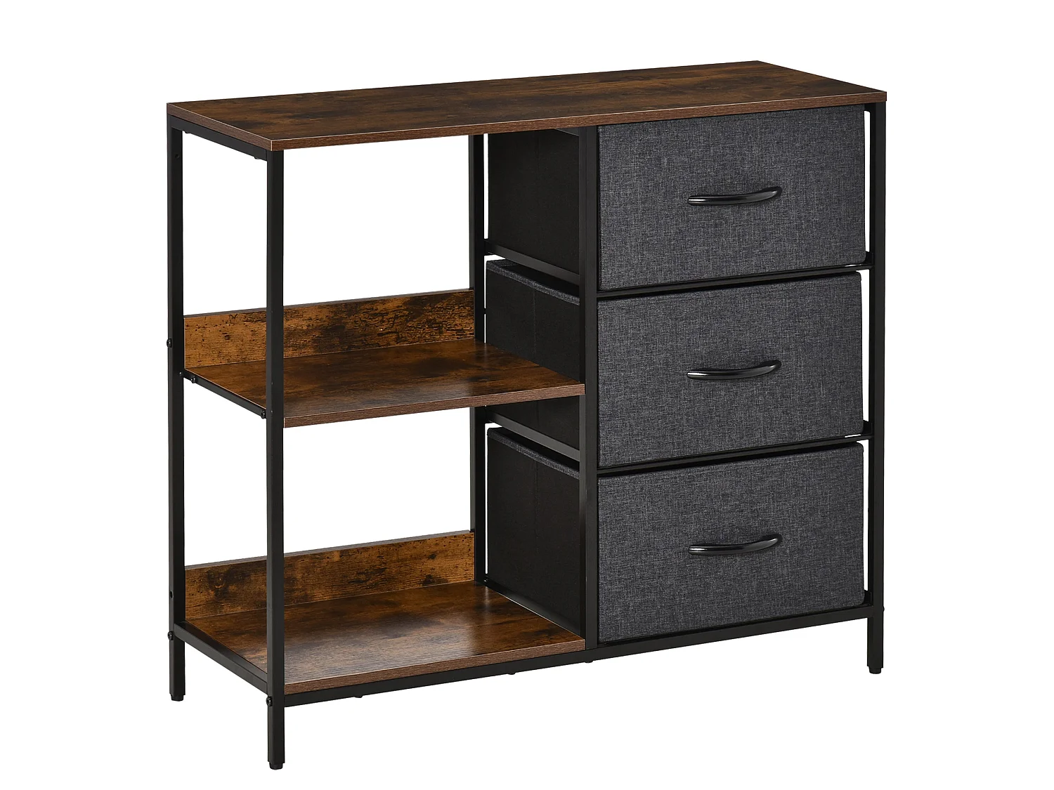 Disabapa Black Fabric and Wood Storage Chest 3 Drawers 2 Display Shelves