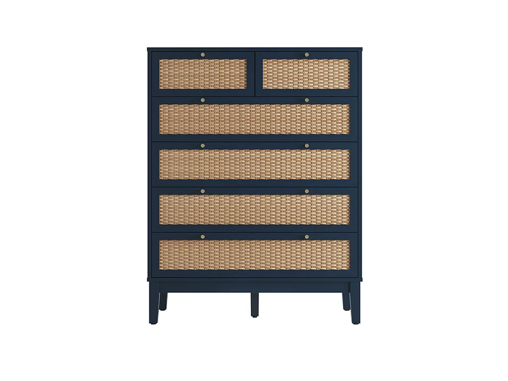 Waterford Blue Oak and Woven Rattan 6 Drawer Chest