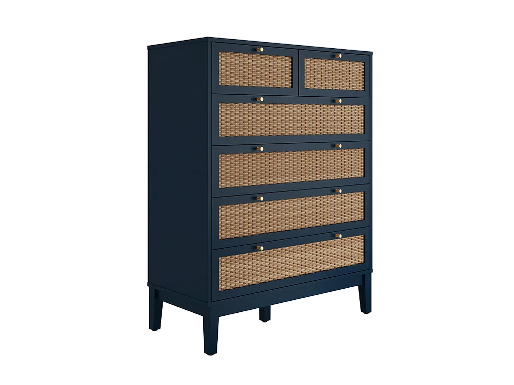 Waterford Blue Oak and Woven Rattan 6 Drawer Chest