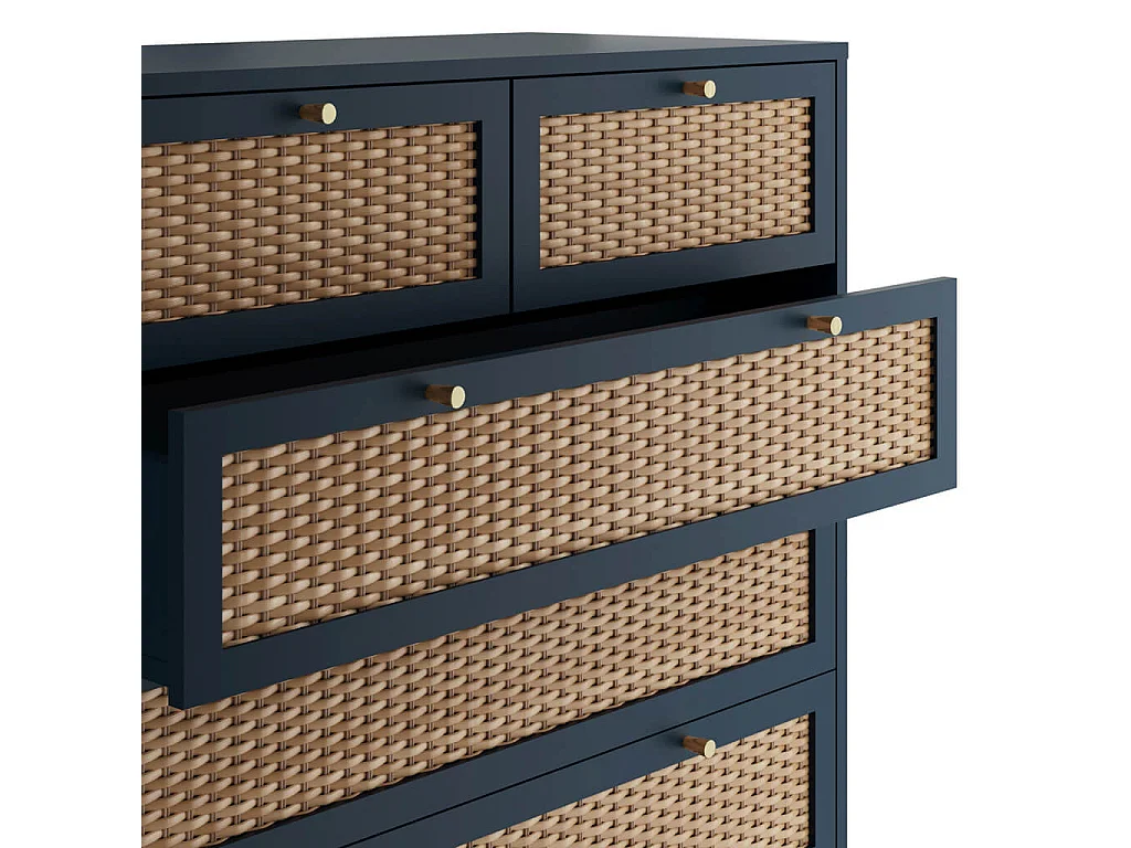 Waterford Blue Oak and Woven Rattan 6 Drawer Chest