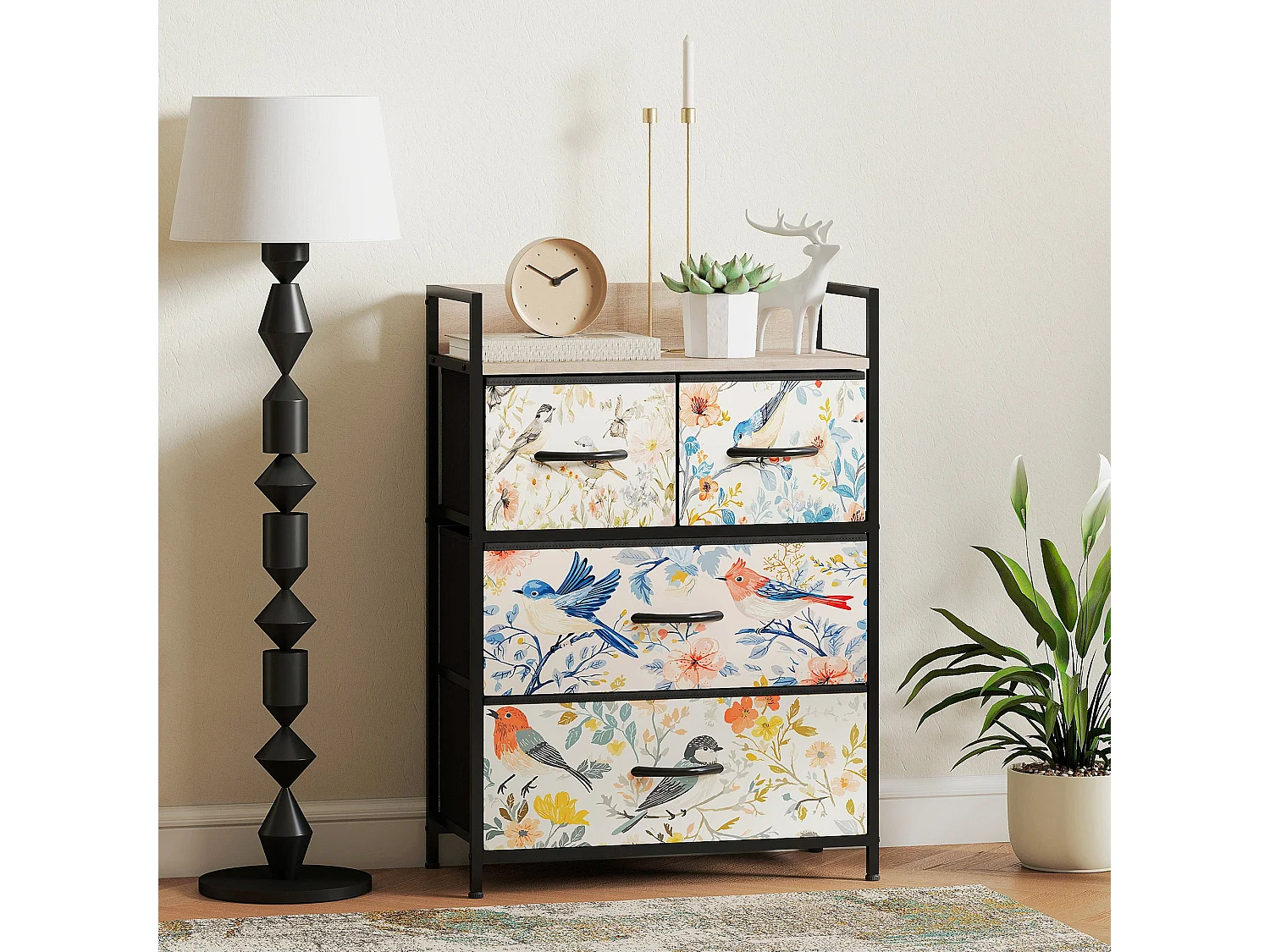 Tonona Wooden White 4 Drawer Storage Chest 60x29x85cm