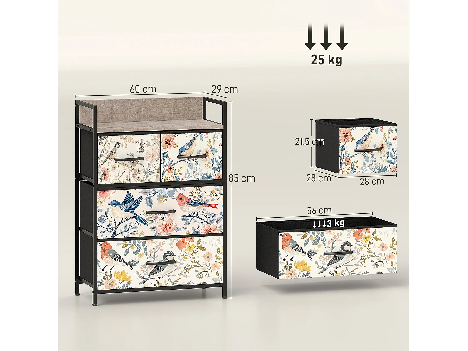 Tonona Wooden White 4 Drawer Storage Chest 60x29x85cm