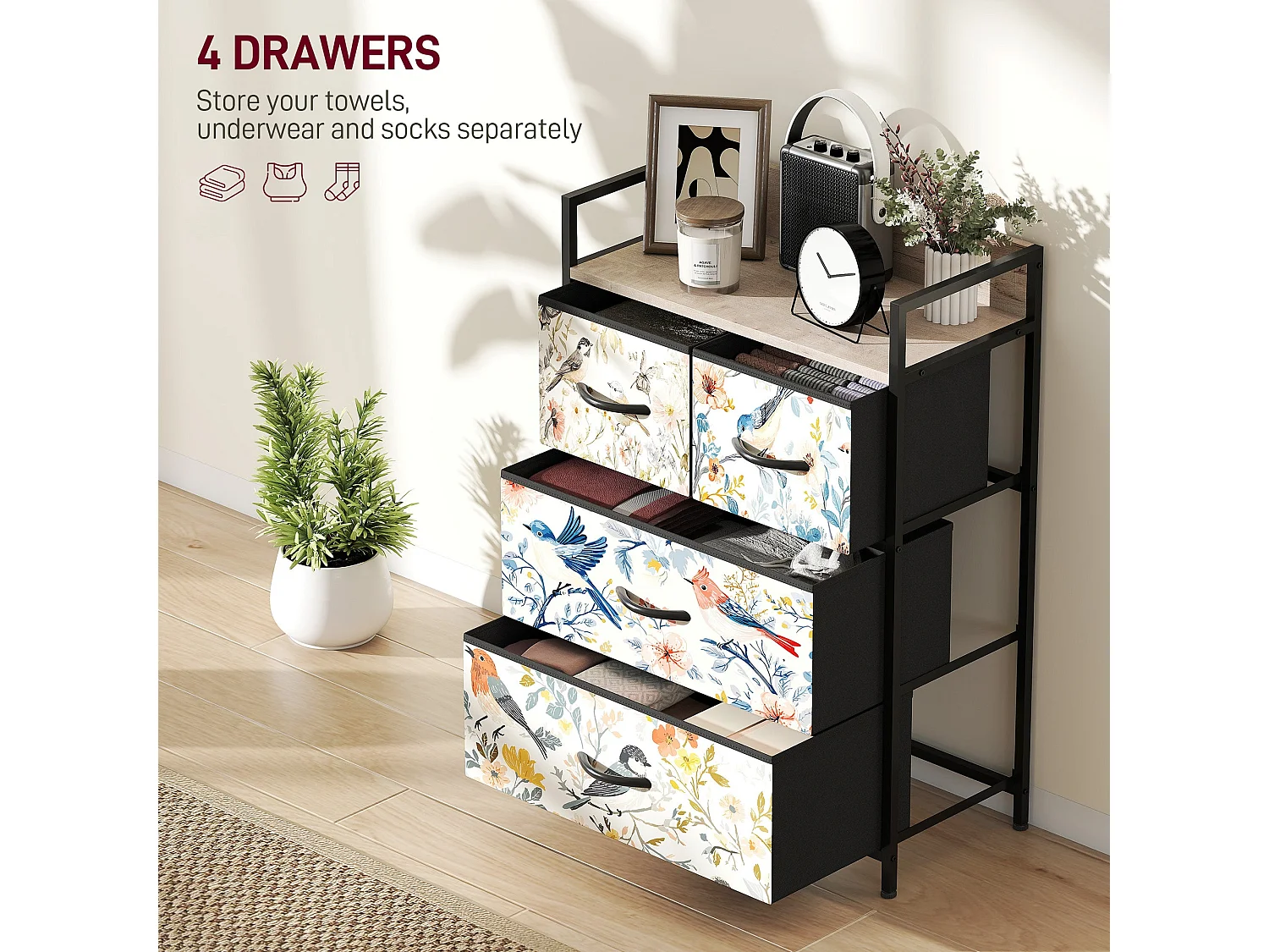 Tonona Wooden White 4 Drawer Storage Chest 60x29x85cm