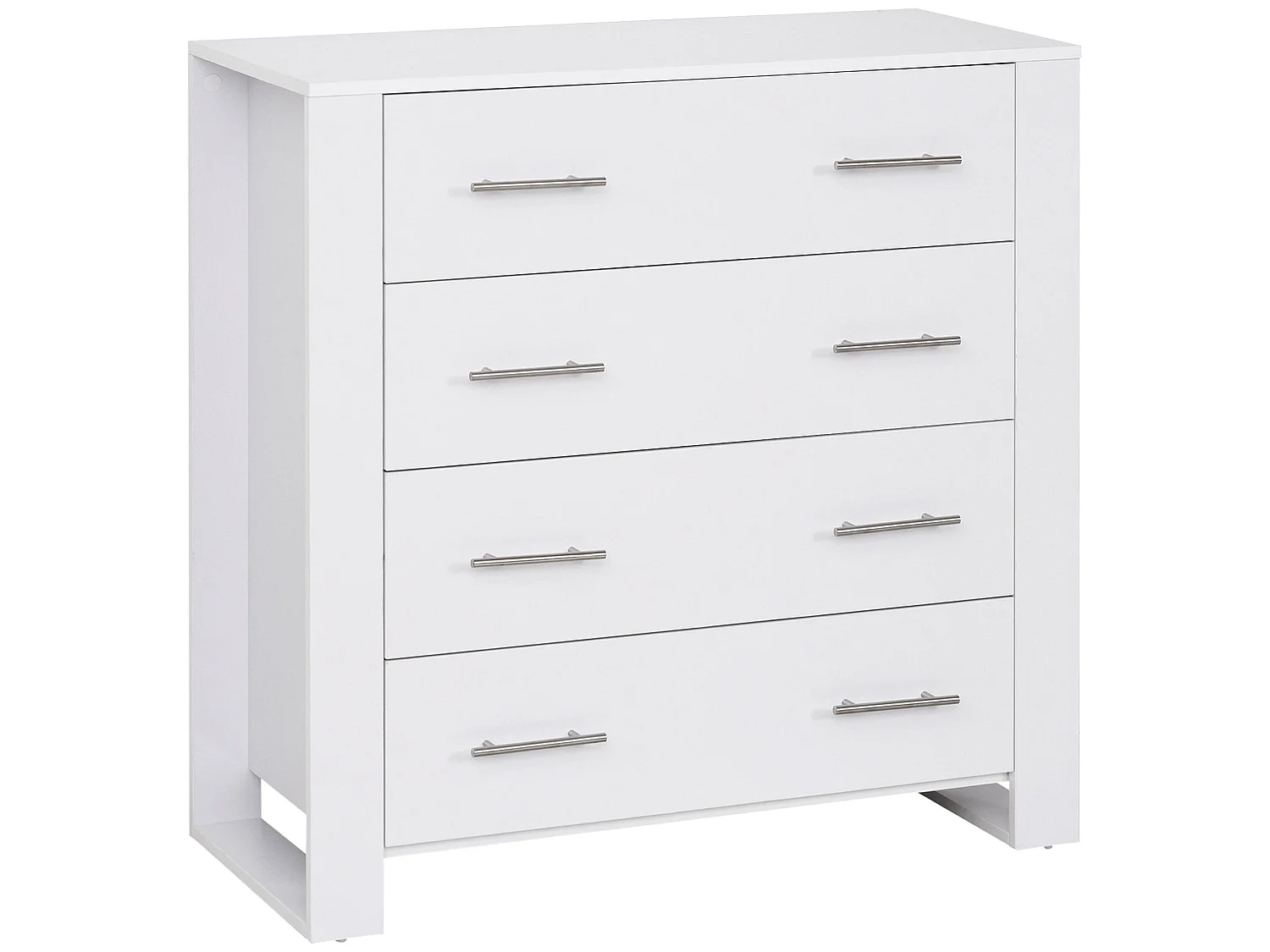 Moyota 4 Drawer White Storage Chest with Silver Metal Handles