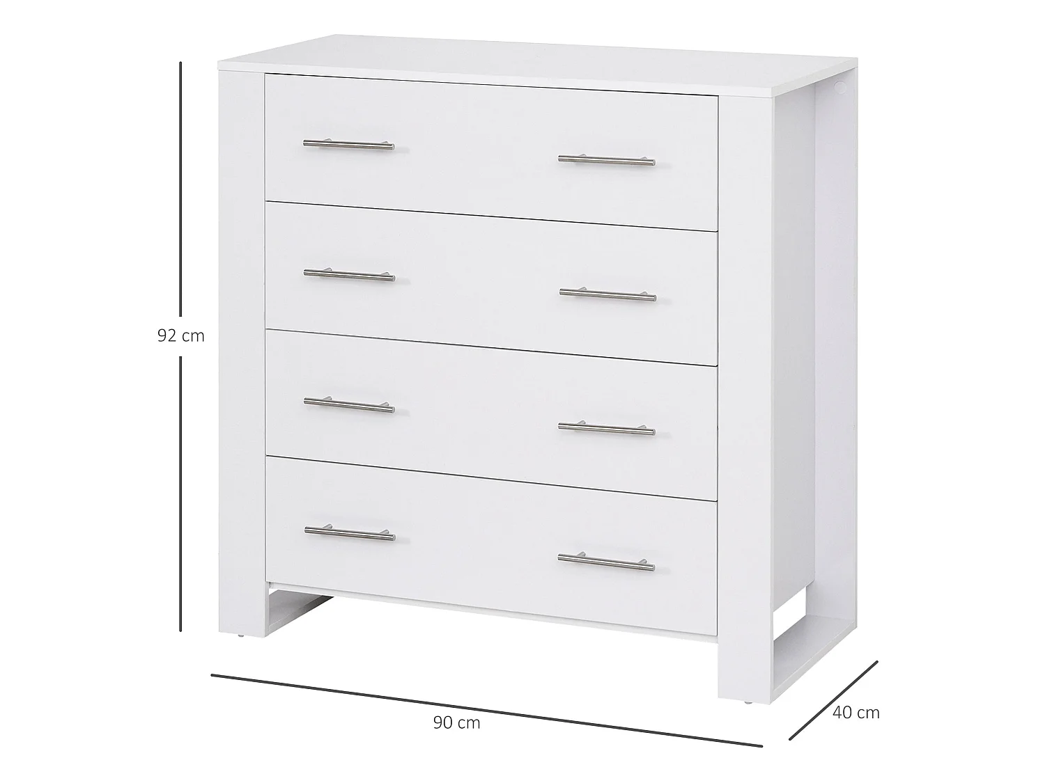Moyota 4 Drawer White Storage Chest with Silver Metal Handles