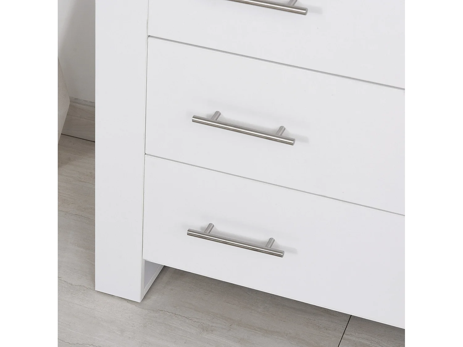 Moyota 4 Drawer White Storage Chest with Silver Metal Handles