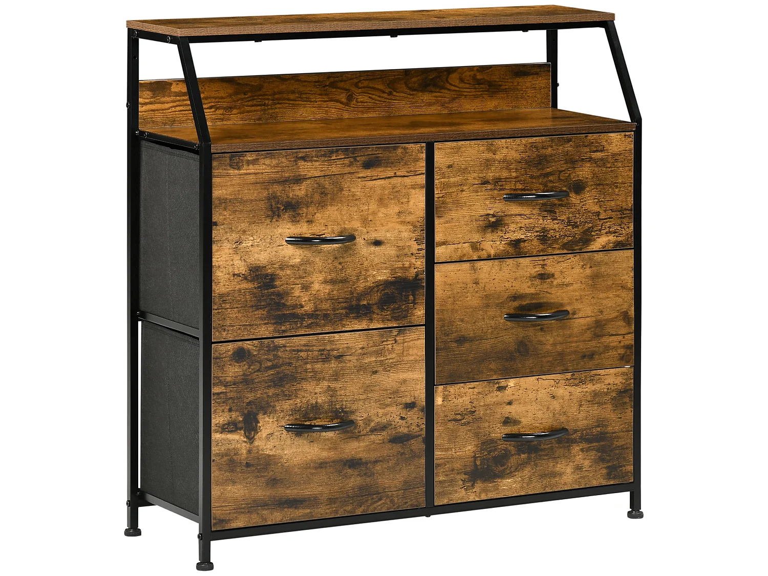 Rasozi Industrial 5 Drawer Metal and Fabric Storage Chest with Shelf