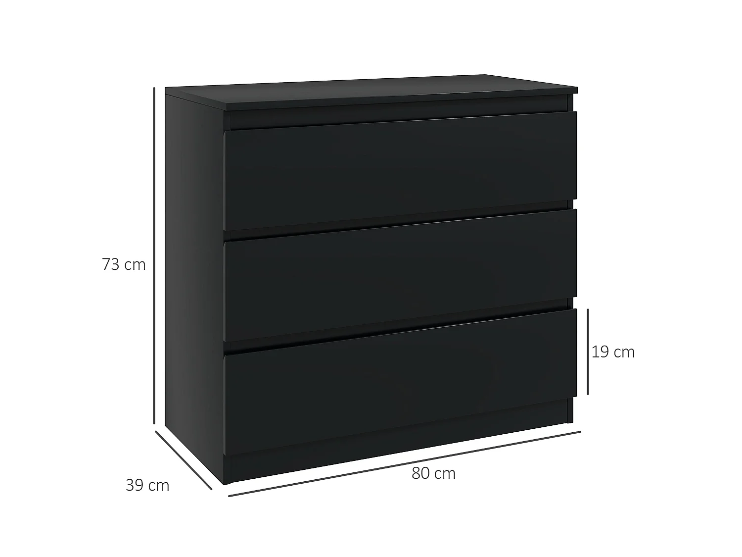 Rakami 3 Drawer Black Wooden Storage Chest