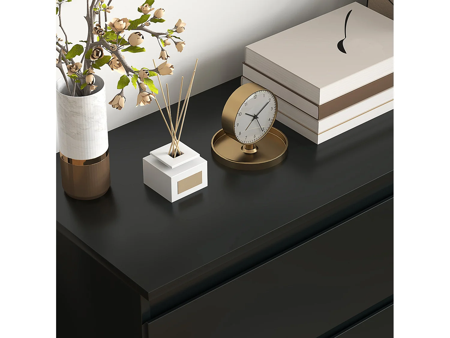 Rakami 3 Drawer Black Wooden Storage Chest