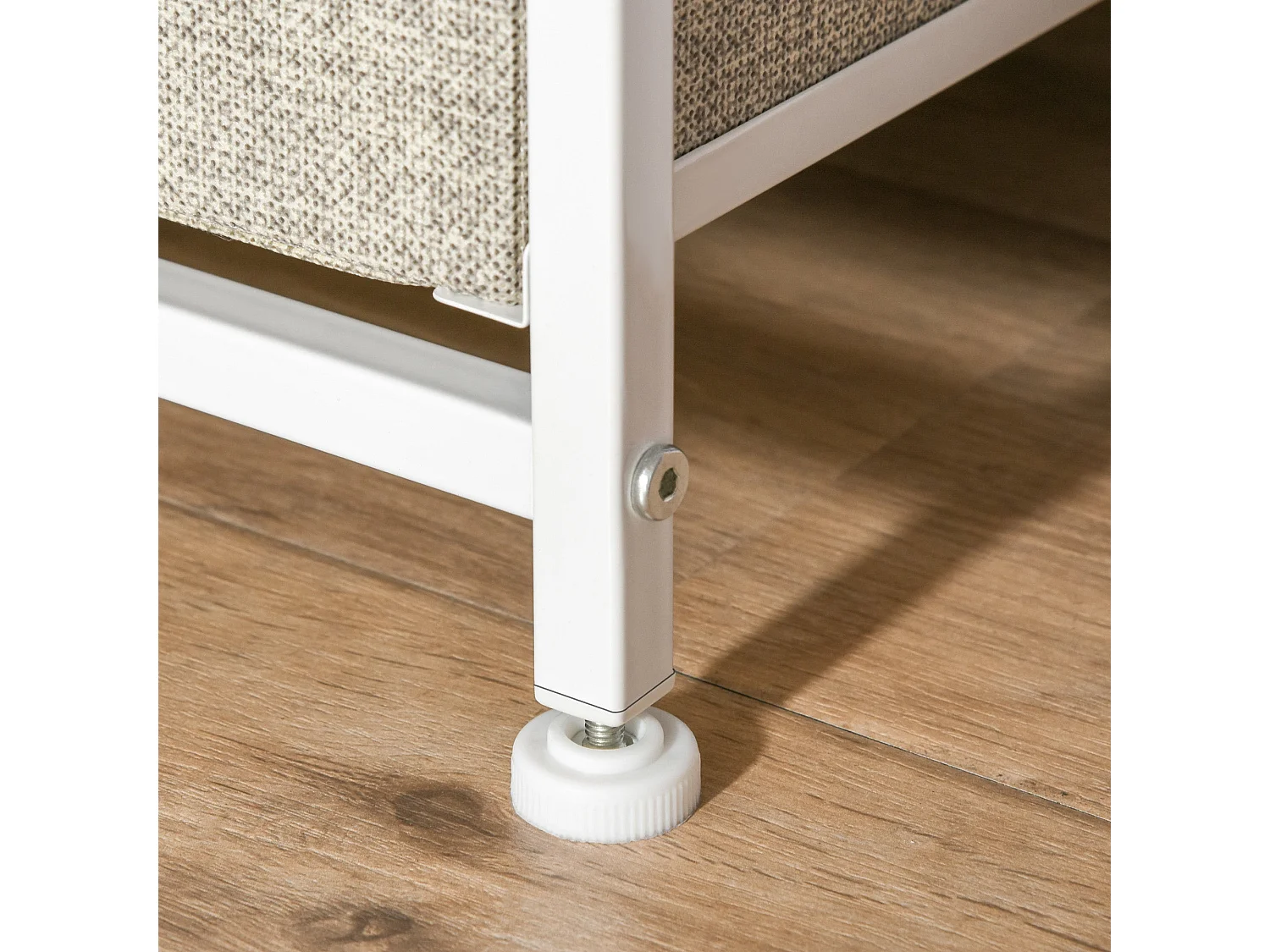 Lireta 7 Drawer Storage Chest White Metal Light Grey Fabric Oak Top
