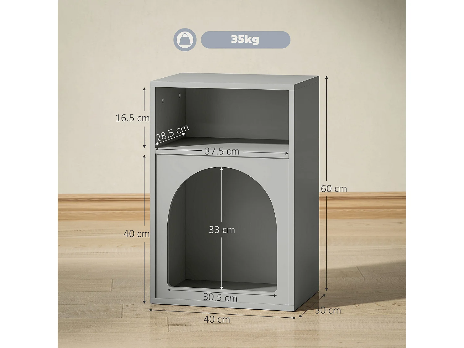 Sarayo Faco Grey Bedside Table 2 Open Compartments Arched MDF Design