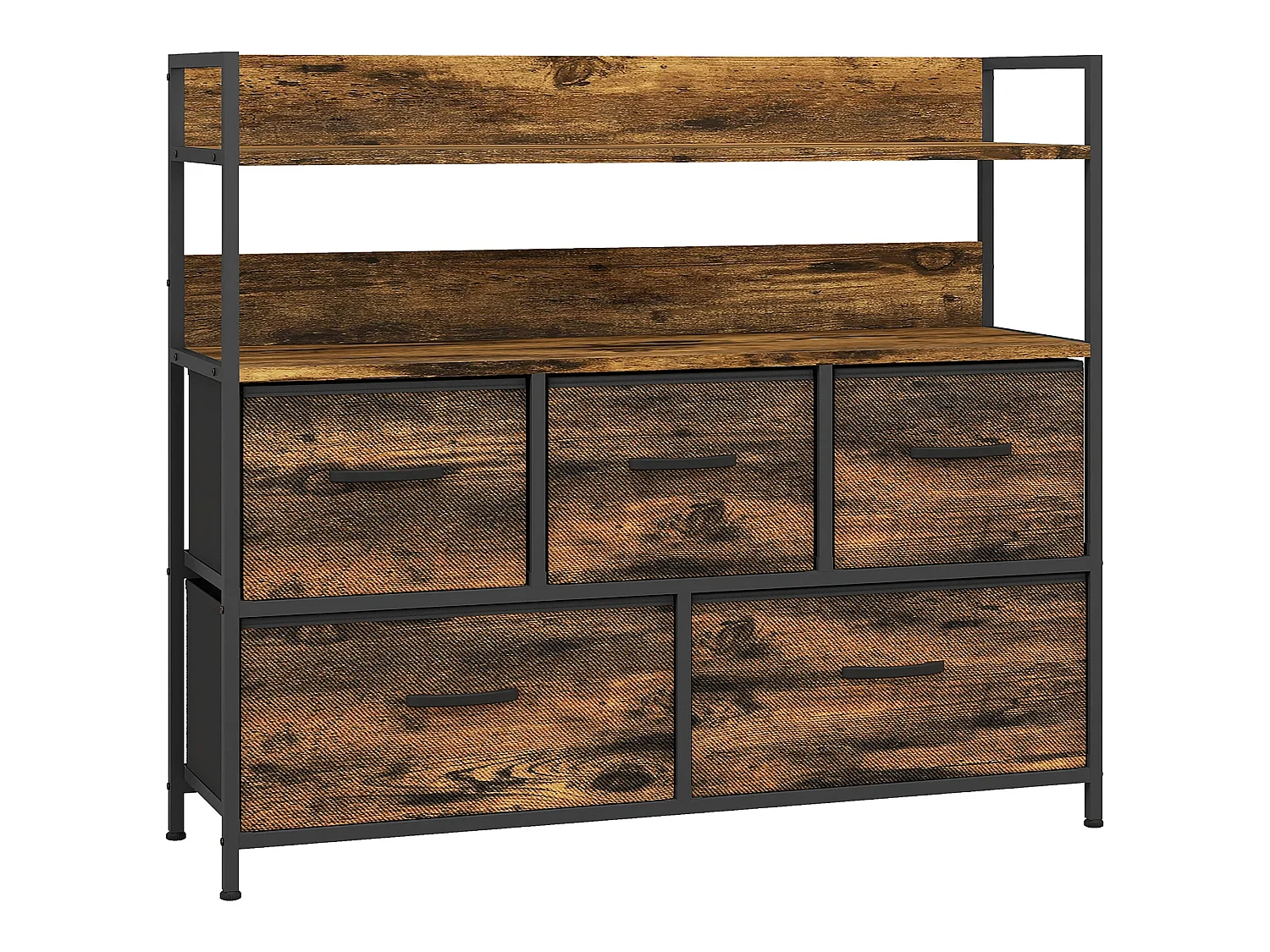 Yoyota Rustic Brown Fabric and Wood 5 Drawer Storage Chest