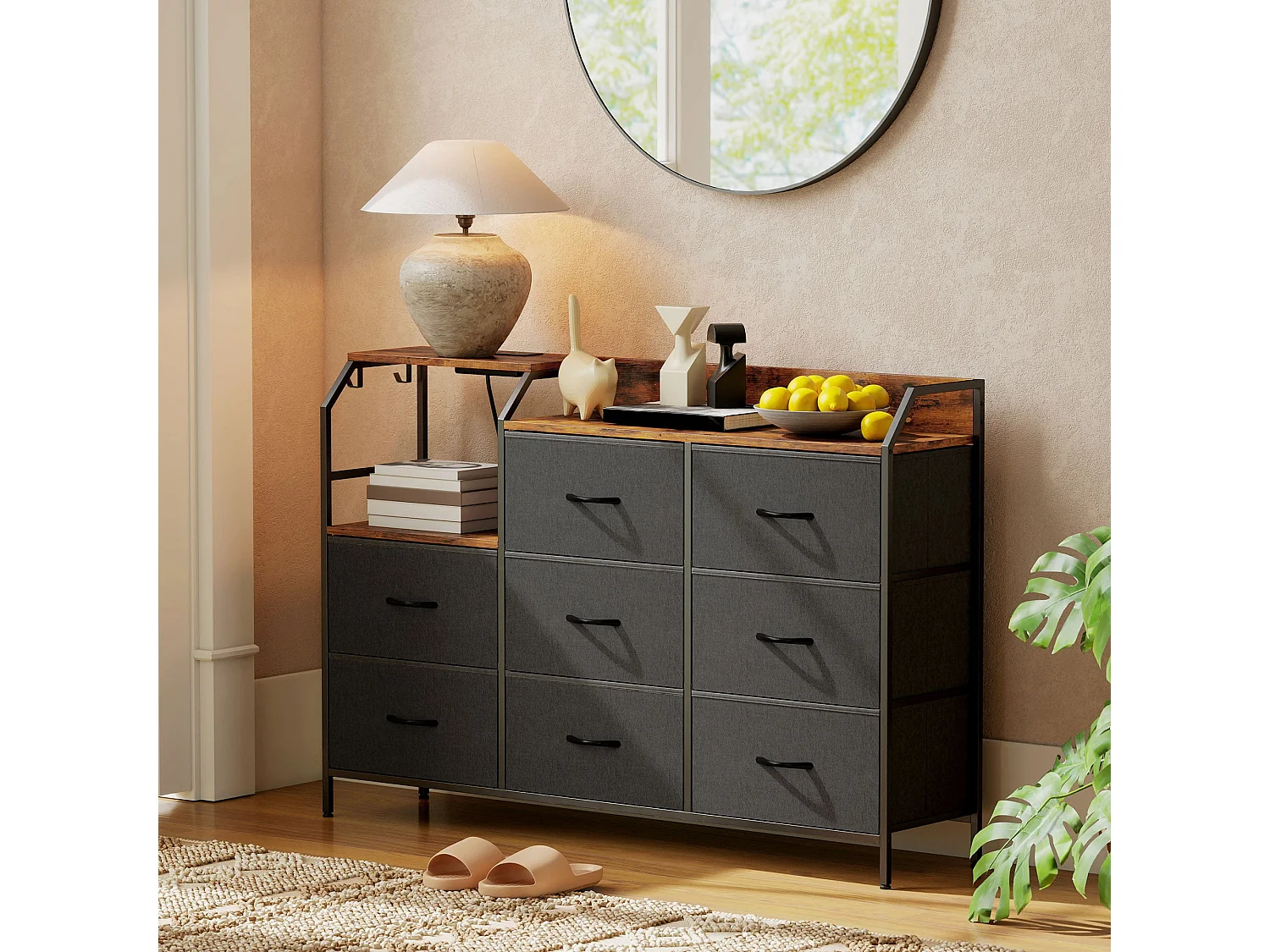 8 Drawer Metal and Wood Storage Chest with Integrated Charging Station