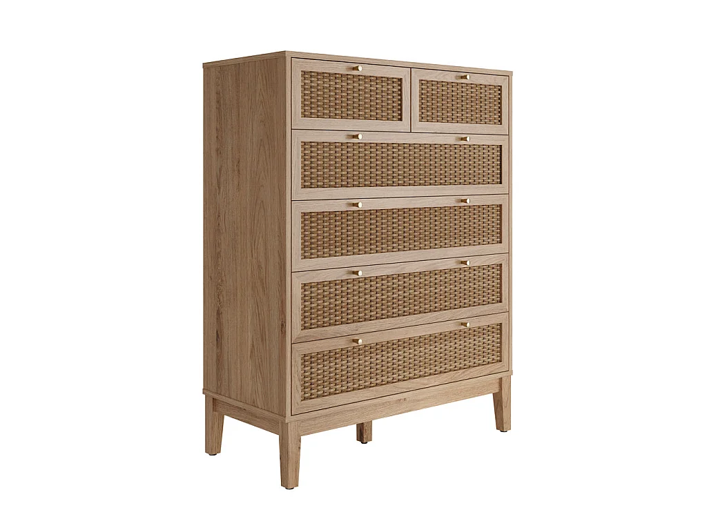 Waterford Oak and Rattan 6 Drawer Chest