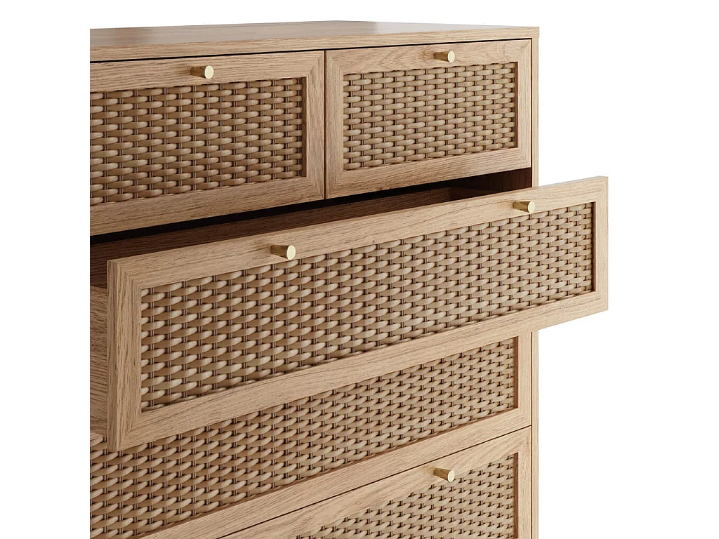 Waterford Oak and Rattan 6 Drawer Chest