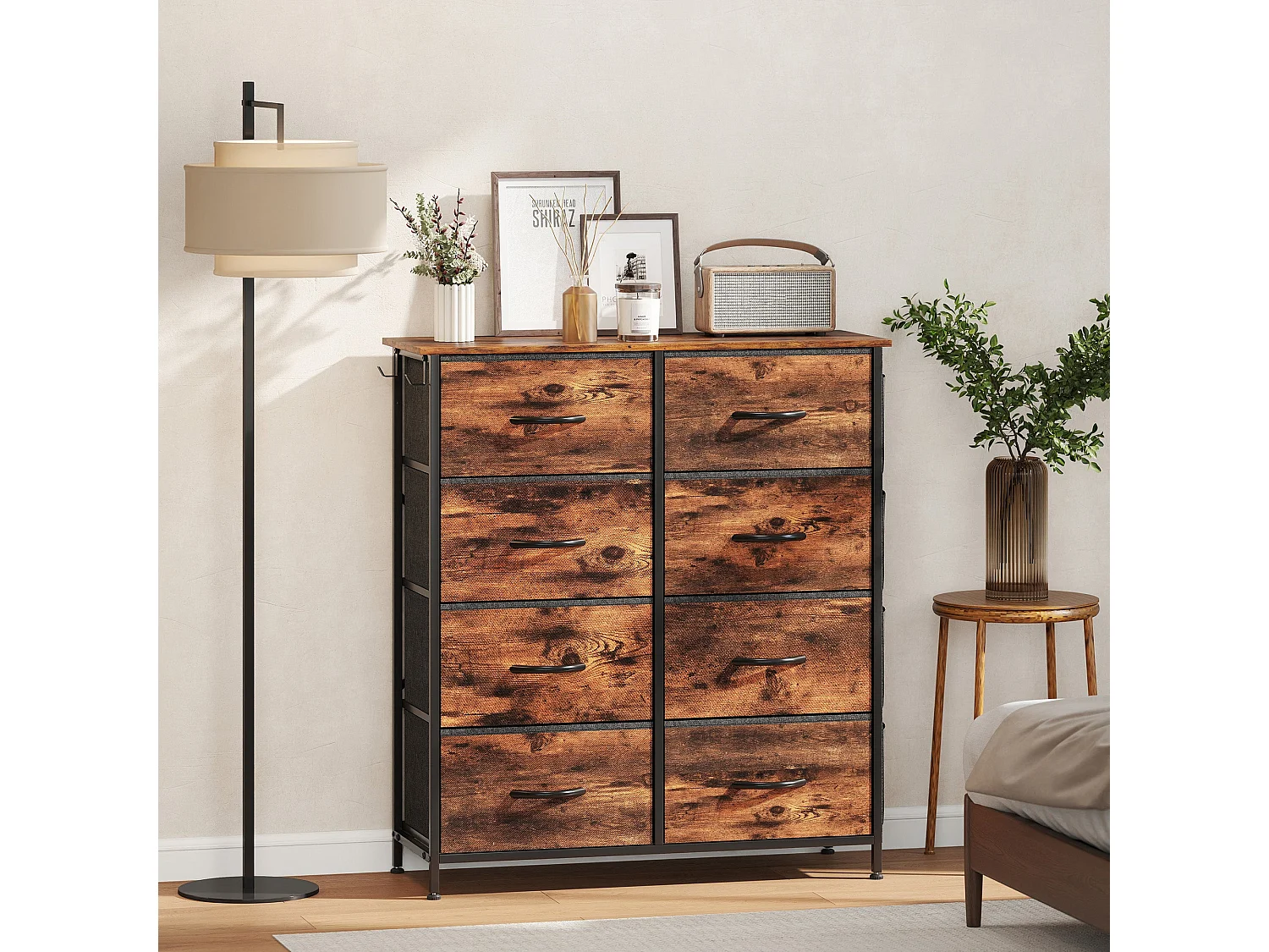 Nive 8 Drawer Rustic Brown Fabric and Metal Storage Chest