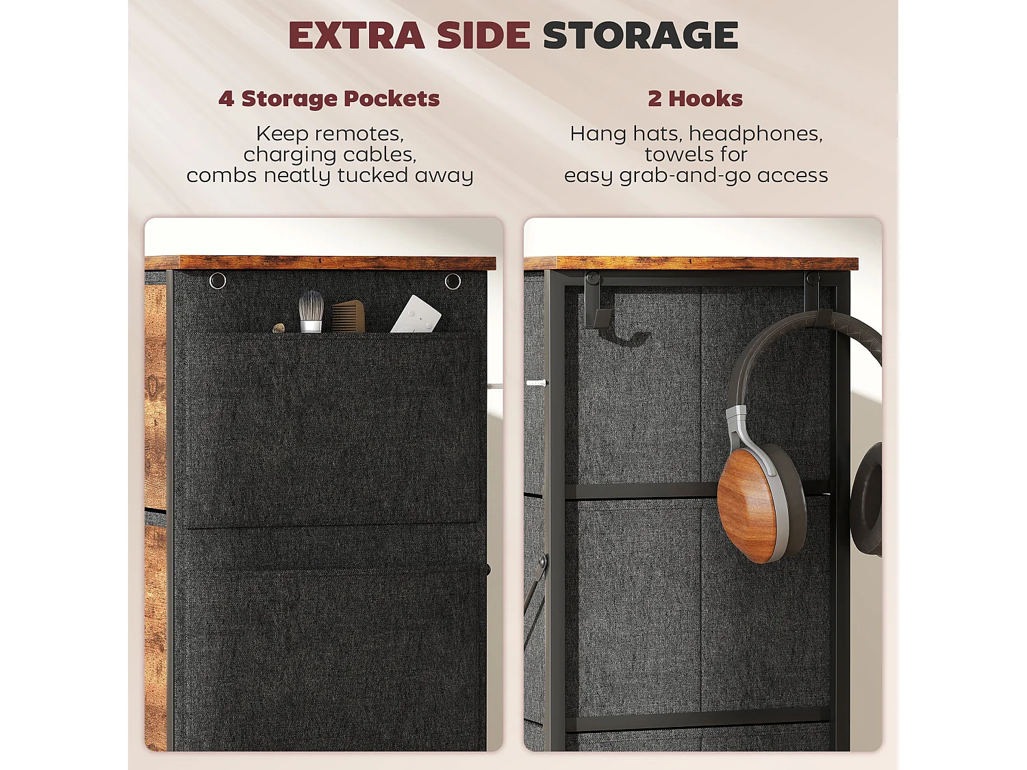 Nive 8 Drawer Rustic Brown Fabric and Metal Storage Chest