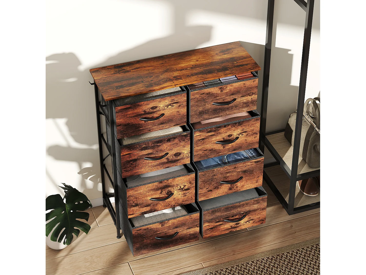 Nive 8 Drawer Rustic Brown Fabric and Metal Storage Chest