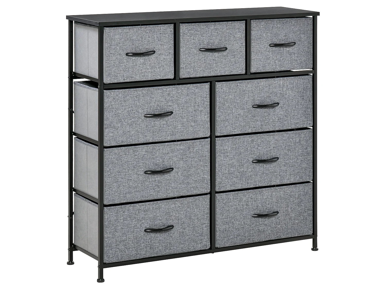 Molisa 9 Drawer Fabric Dresser Black and Grey Metal Frame