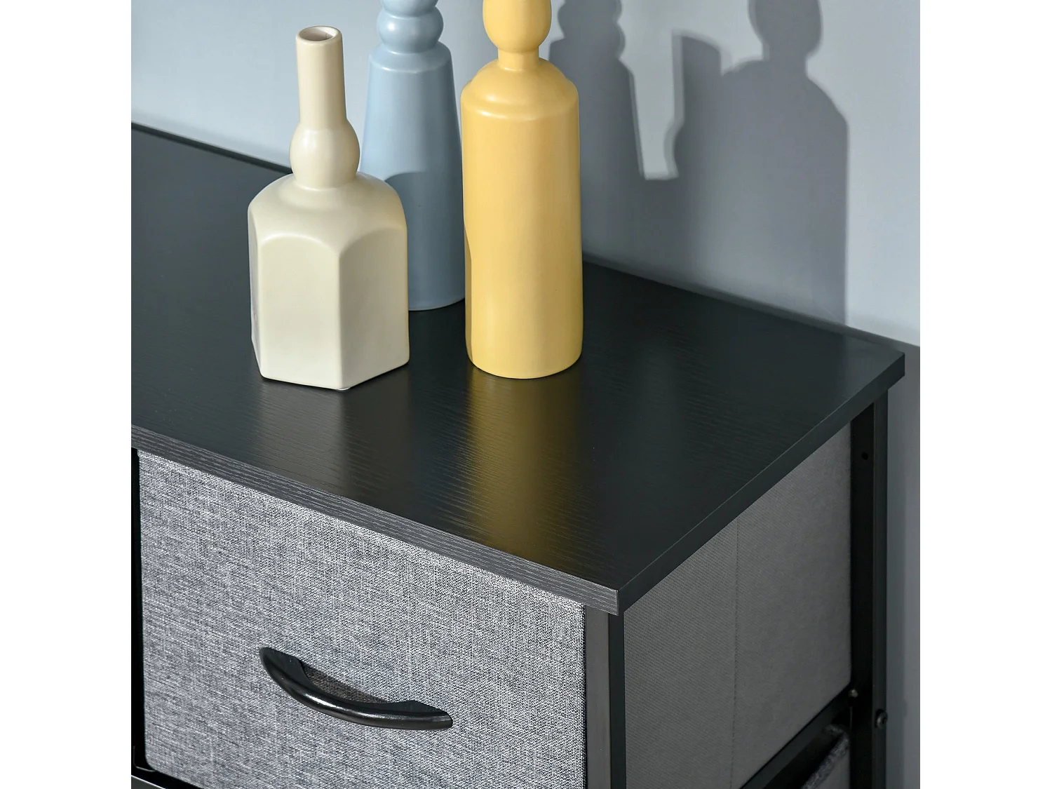 Molisa 9 Drawer Fabric Dresser Black and Grey Metal Frame