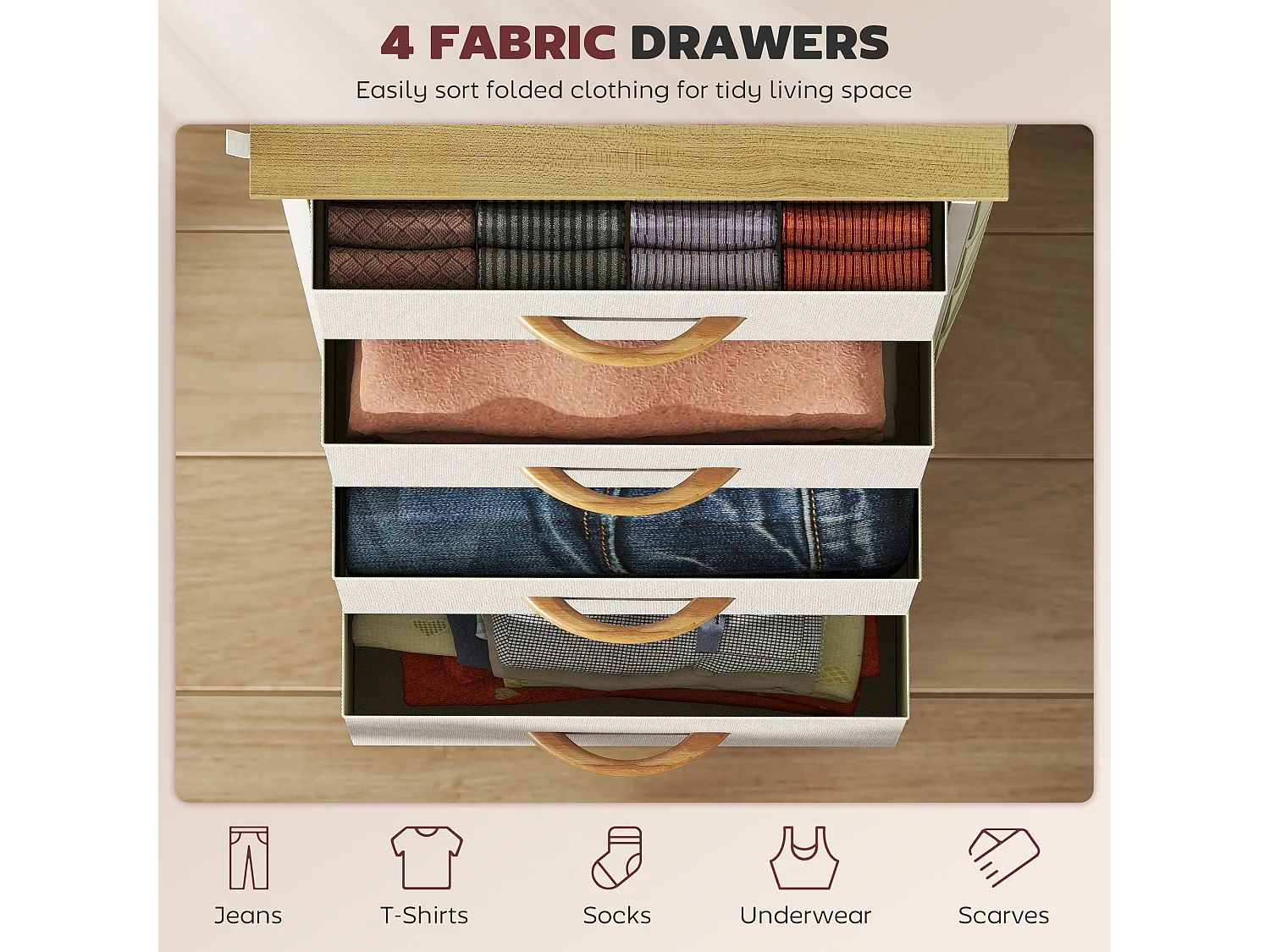 Limi 4 Drawer Fabric and Metal Chest Beige Slim Vertical Storage