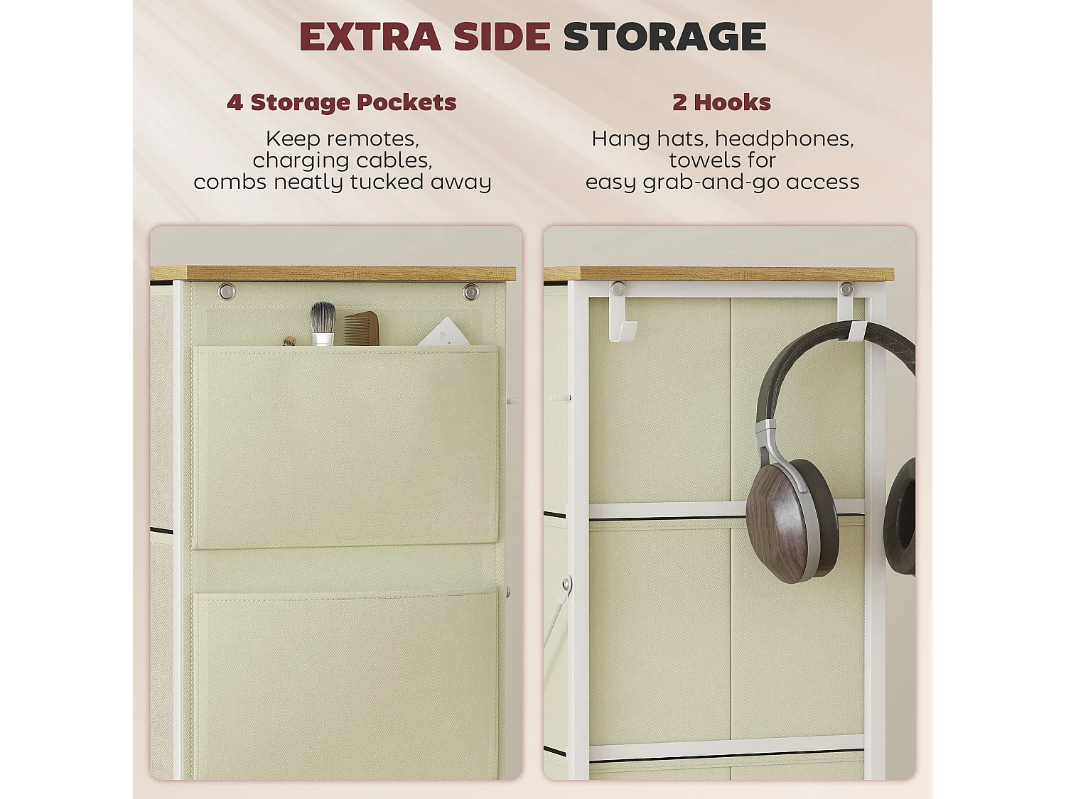 Limi 4 Drawer Fabric and Metal Chest Beige Slim Vertical Storage