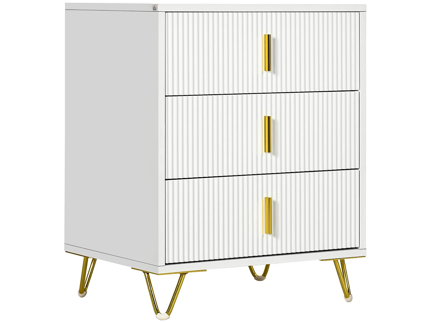 Tempette White and Gold 3 Drawer Ribbed Storage Chest
