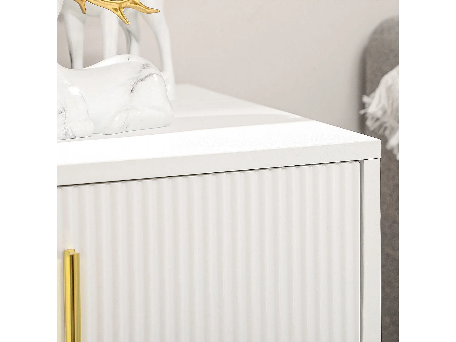 Tempette White and Gold 3 Drawer Ribbed Storage Chest