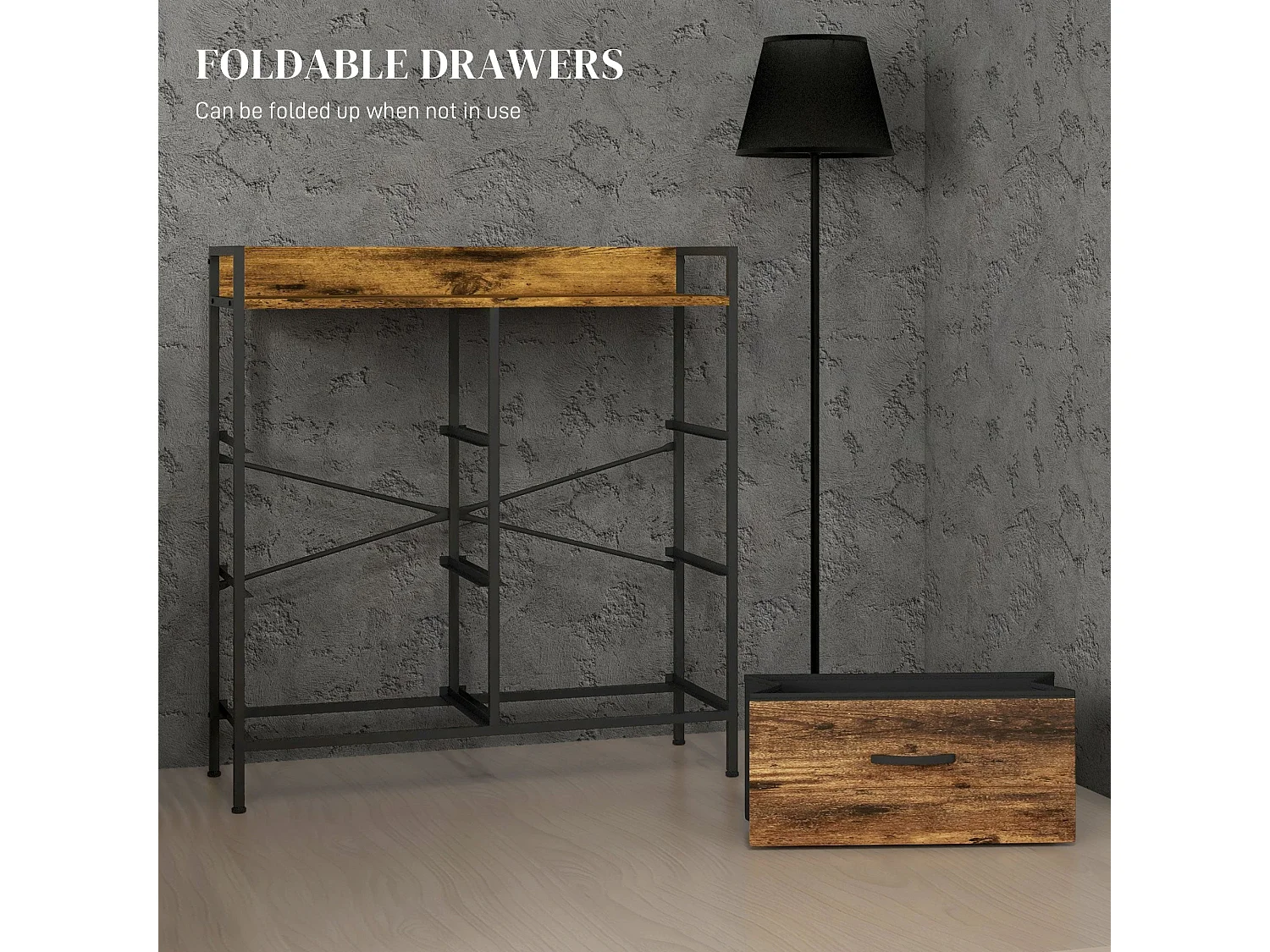 Luve 6 Drawer Rustic Fabric Dresser Brown and Black 79x29x85cm