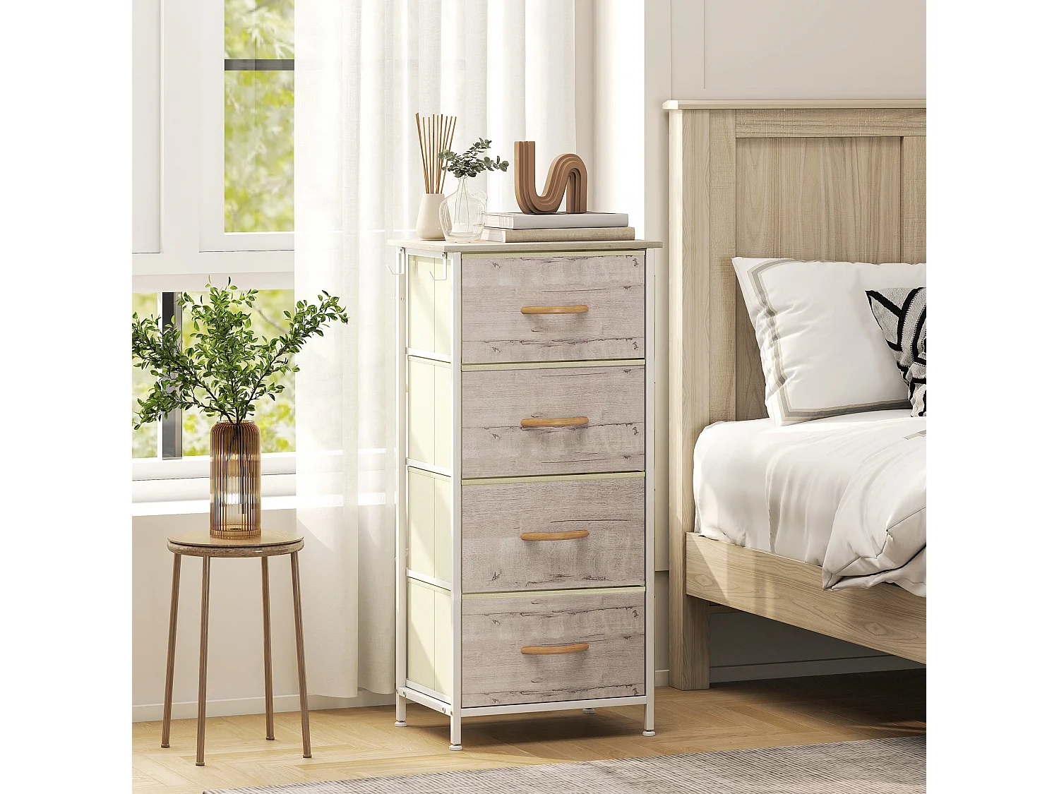 Kosatti 4 Drawer Fabric Storage Chest Natural Wood Finish