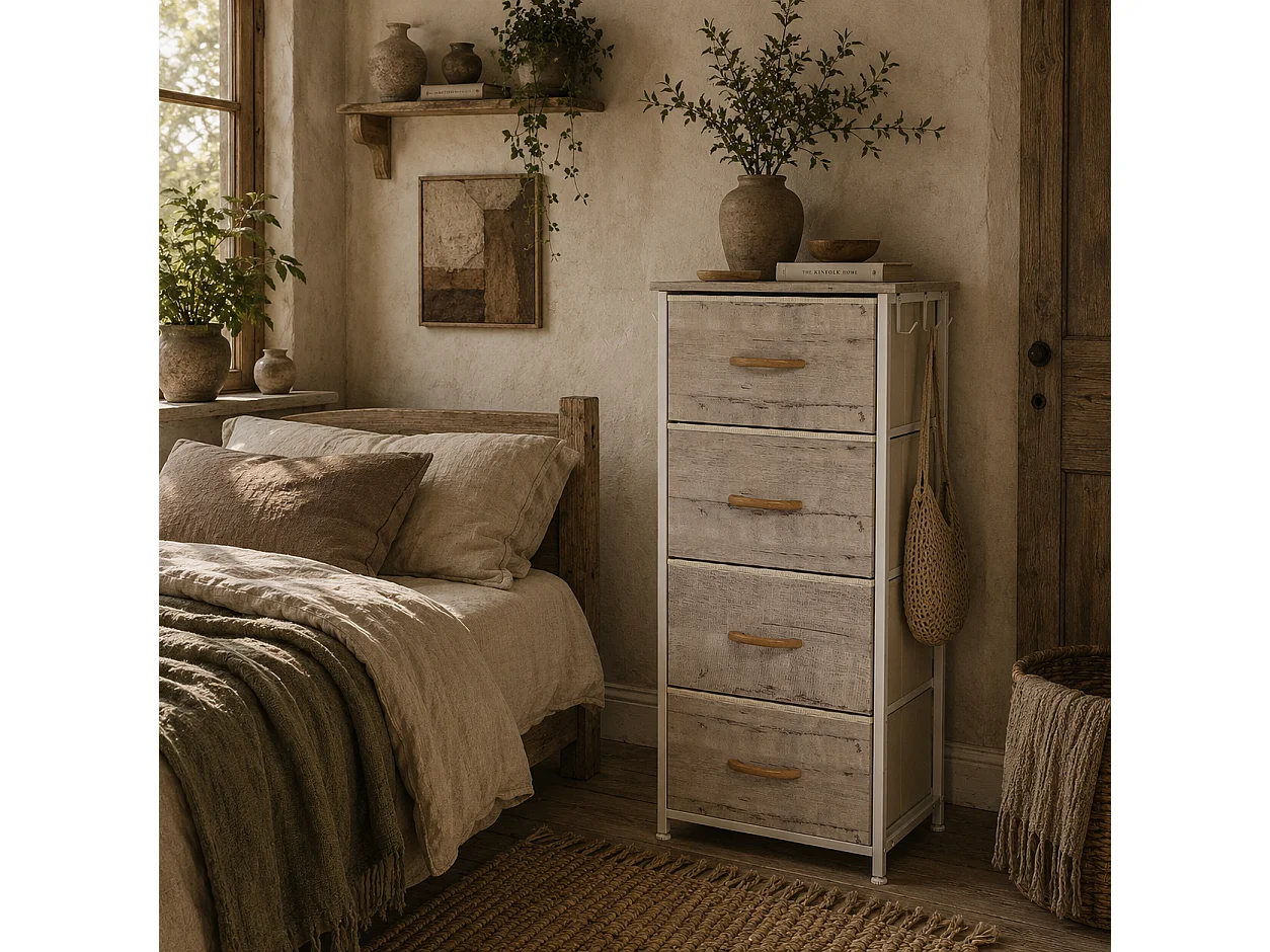 Kosatti 4 Drawer Fabric Storage Chest Natural Wood Finish