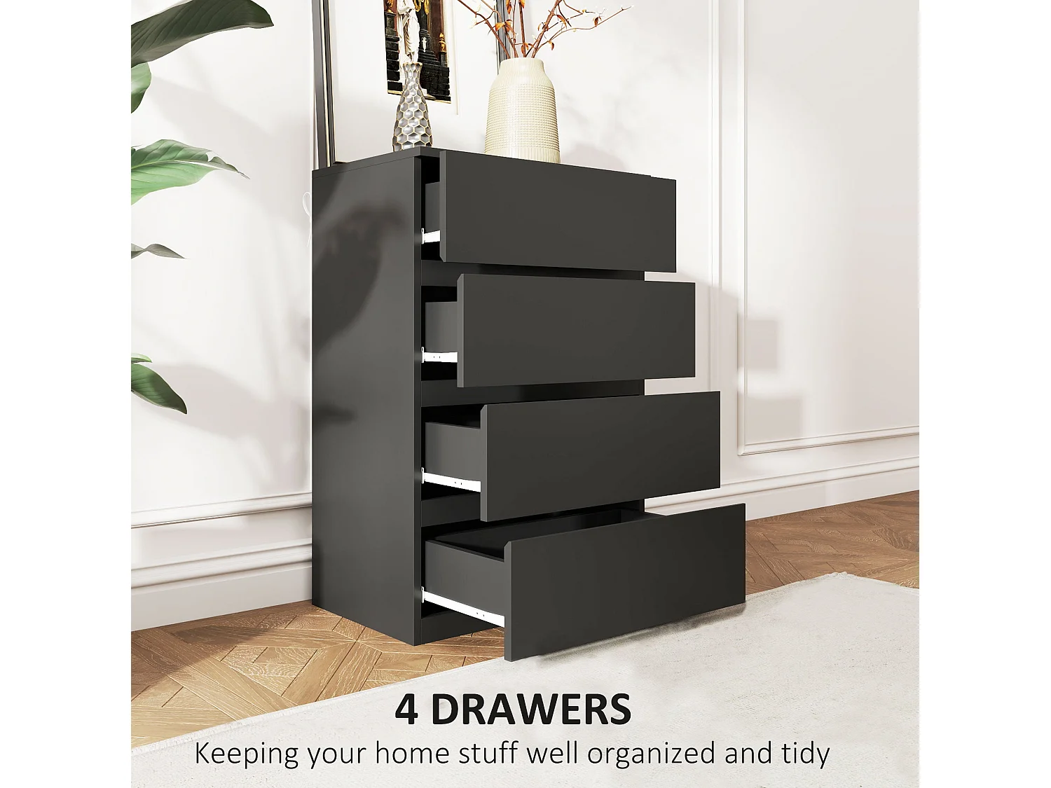 Retture 4 Drawer Modern Black Storage Chest